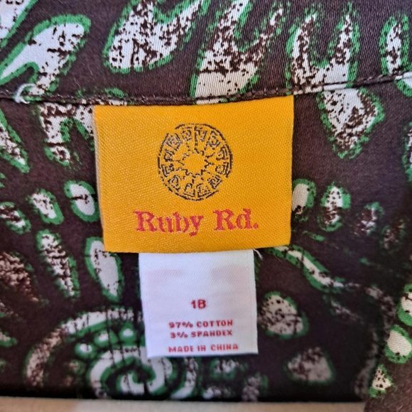 RUBY Rd Brown and Green Patterned Shirt Size 18 - Picture 3 of 4